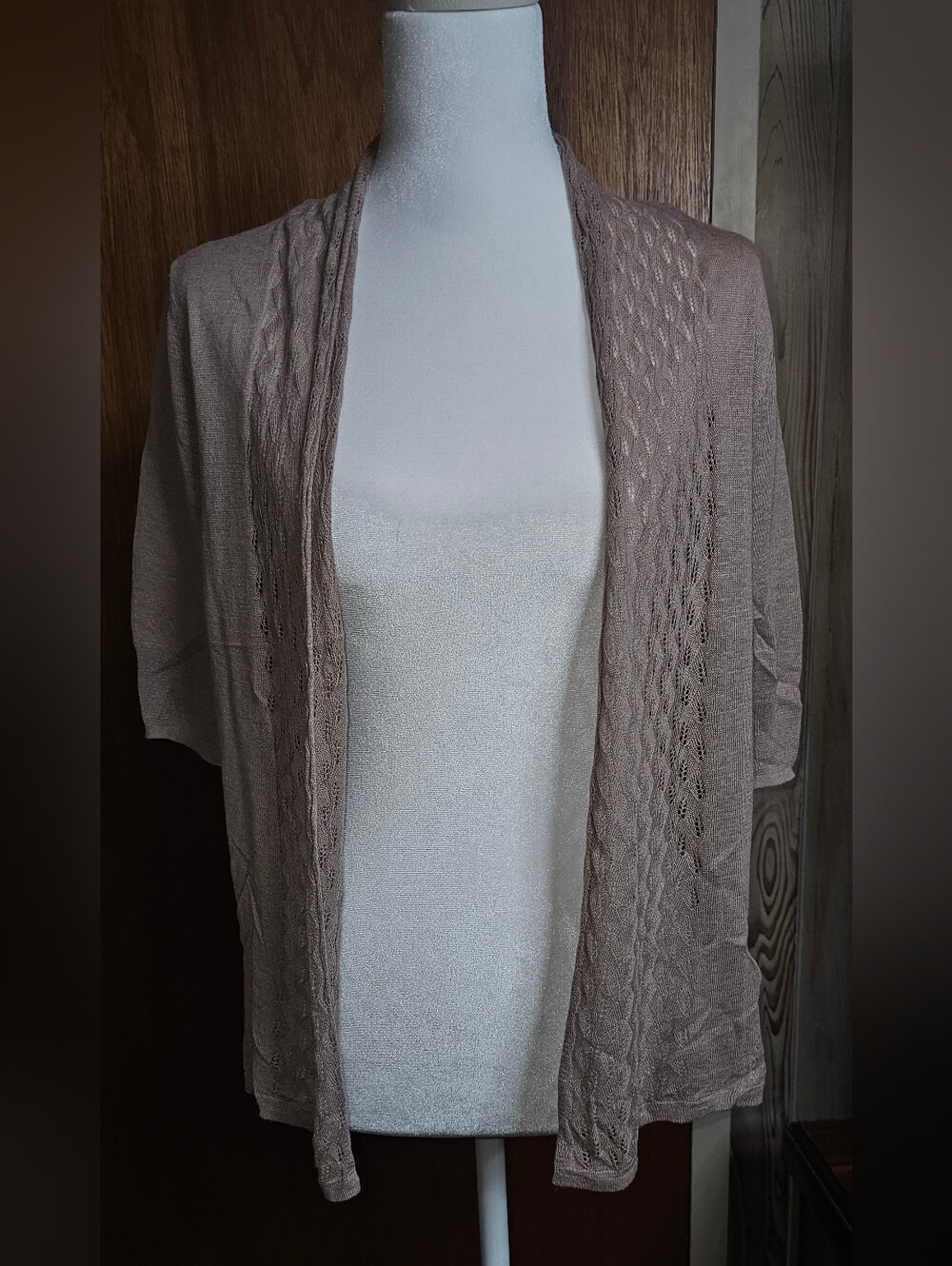 Cynthia Rowley Taupe Open-Front Knit Cardigan